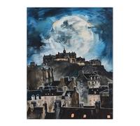 Full Moon Night Edinburgh Castle Conceptual Art Wall Art Print Artery8 Blue W24 inch x H32 inch