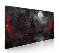 Full Moon Night Gaming Mouse Pad XXL Black Red Mountain Japanese Extended Large Mat Mousepad Desk Pad Non-Slip Rubber Base Stitched Edge Keyboard Pad Playmat for Computer,35.4×15.7 Inch