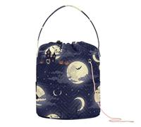 Full Moon Night Scene Seamless Pattern Crochet Tote Bag Crochet Travel Bag with Holes Crochet Tote for Knitting Needle Knitting Project