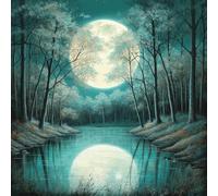 Full Moon Night Sky 11ct Counted Cross Stitch Stamped Pre Printed Cross Stitch Embroidery Kits for Adults Starter DIY Embroidery Needlework Kit with Patterns 50×50cm(w-r110)