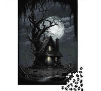 Full Moon Old Tree 1000 Piece Jigsaw Puzzle Jigsaw Puzzle for Adults Haunted House Paper Puzzle Game for Family Relaxing Home Decor 70x50cm/1000pcs