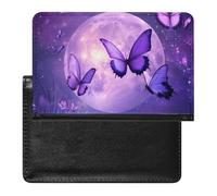 Full Moon Over Ocean Butterfly Leather Passport Holder Compact ID Card Cover Case Slim Travel Wallet for Men Women
