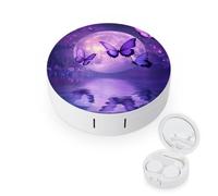 Full Moon Over Ocean Butterfly Round Travel Contact Lens Kit with Mirror