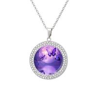 Full Moon over Ocean Butterfly Stylish Circle Necklace Pendant Multicolored Diamond Necklaces Jewelry Gift for Women