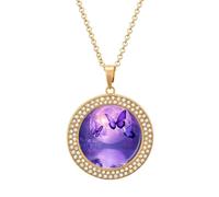 Full Moon over Ocean Butterfly Stylish Circle Necklace Pendant Multicolored Diamond Necklaces Jewelry Gift for Women