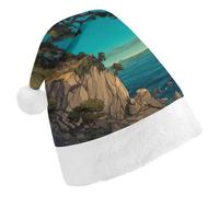 Full Moon Over Ocean Pine Tree Christmas Hats Patterned Santa Hat New Year Festive Holiday Party Supplies Adult