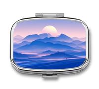 Full Moon Over Rolling Hill Abstract Minimalist Boho Pill Box 2 Compartment Portable Medicine Pill Case Travel Pill Organizer for Pocket Purse