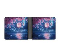 Full Moon Over Sea Cherry Flowers Printed Bifold Wallet with Hidden Compartments Pocket Money and Credit Card Holder for Men Women