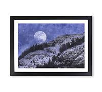 Full Moon Over The Mountains Painting Framed Print | A2 Black Framed Wall Art | Ready to Hang | Modern Space Picture | Living Room Bedroom Lounge Office