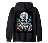 Full Moon Raccoon Trio Night Forest Wildlife Zip Hoodie