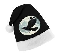 Full Moon Raven Crow Christmas Hats Patterned Santa Hat New Year Festive Holiday Party Supplies Child