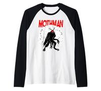 Full Moon Red Eyed Mothman Cryptid Cryptozoology Folklore Raglan Baseball Tee