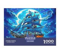 Full Moon Ship 1000 Piece Jigsaw Puzzle Jigsaw Puzzle for Adults 1000 Pieces Puzzle Game Night Sail Relaxing Family Focus 52x38cm/1000pcs
