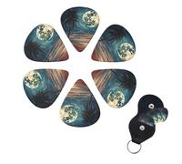 Full Moon Starry Night Palm Tree, 6 Pack Guitar Picks with Storage Box Organizer for Custom Guitars for Men Women, Guitar Accessory,