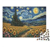 Full Moon Starry Sky 1000 Piece Puzzle Sunflower Field Home Decor Senior Leisure Enthusiasts Brain Training Retirement Gift for Grandparents 52x38cm/1000pcs