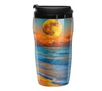 Full Moon Sunrise Over The Ocean Coffee Cup Travel Mug with Leakproof Lid Double Wall Tumbler Water Bottle