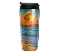 Full Moon Sunrise Over The Ocean Coffee Cup Travel Mug with Leakproof Lid Double Wall Tumbler Water Bottle