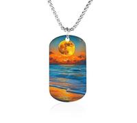 Full Moon Sunrise Over The Ocean Metal Pendant Necklace Chain Personalized Graphic Jewellery