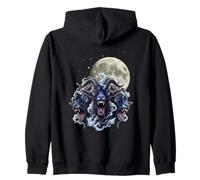 Full Moon Three Headed Goat Occult Cosmic Horror Zip Hoodie