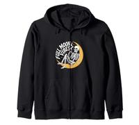 Full Moon Vibes Smoking Skeleton Halloween Zip Hoodie
