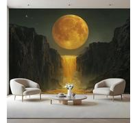 Full Moon Waterfall Peel and Stick Wall Mural Mystical Night Scene Large Canvas Wallpaper,Self-Adhesive Removable Photo Mural Decor for Home Office 150x130 cm