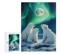 Full Moon White Bears Mammals Bear Jigsaw Puzzle for Adults Wooden Challenging Puzzles Gift for Family Friends