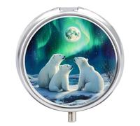 Full Moon White Bears Mammals Bear Travel Pill Organizer Portable Pill Case Small Pill Box for Purse Pocket