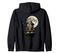 Full Moon Witches Coffee Cauldron Steam Night Scene Zip Hoodie