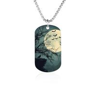Full Moon with Bats Crow Memory Necklace Jewelry Hip Hop Chain Pendant Statement Necklaces for Men Women 23.6in（60cm）