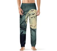 Full Moon with Bats Crow Men's Breathable Pajama Pants Soft Lounge Pant Leisure Sleep Bottoms Gift for Home Beach Yoga 5XL