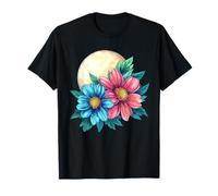 Full Moon with Blue and Pink Daisy Flowers T-Shirt
