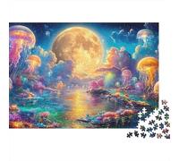 Full Moon with Magical Jellyfish 1000Pc Jigsaw Puzzle Ethereal Jellyfish Premium Quality, Great for Adults & Kids 38x26cm/1000pcs