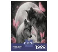 Full Moon Wolf 1000 Piece Jigsaw Puzzle Jigsaw Puzzle for Adults Pink Butterflies Puzzle Game for Family Relaxation Focus 52x38cm/1000pcs