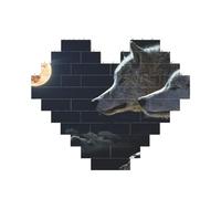 Full-Moon Wolves 3D Printed Jigsaw Puzzle 10.8x12.8 CM, Heart-Shaped Puzzle Challenging Game for Adults, Fun Decorative Wall Decor