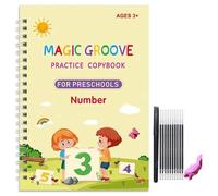 Full of Carts Hand Writing, Fullofcarts Writing Books with Aid Magic Pen Set, Magical Handwriting Workbooks, Reusable Practice Copybook for Children's Learning, Grooves Template Design(Number)