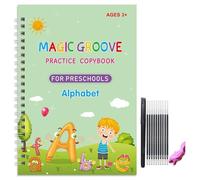 Full of Carts Hand Writing, Fullofcarts Writing Books with Aid Magic Pen Set, Magical Handwriting Workbooks, Reusable Practice Copybook for Children's Learning, Grooves Template Design(Alphabet)