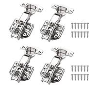 Full Overlay Frameless European Hinges, Soft Closing Adjustable Mute Kitchen Cupboard Wardrobe Doors Hinges with Screws, Upgraded Stainless Steel Nickel Plated Finish,12 Booster Arms,4 Pack