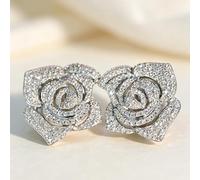 Full Pave Zirconia Flower Earrings for Women Wedding Stud Earrings Jewelry | sparkling cubic zirconia, banquet wedding matching, hypoallergenic