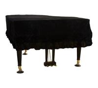 Full Piano Cover Soft Bordered Gold Velvet Protective Anti Scratch Resistant Triangle Macrame Decorated for Piano(Black,180cm)
