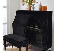Full Piano Cover, Upright Piano Cover + Double Stool Covers, Pleuche Decorated with Macrame for Universal Upright Vertical 118-131 Piano (Black)