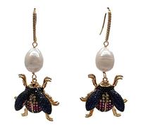 Full Plated Insect Cultured White Rice freshwater Pearl Hook Dangle Earrings vintage style for women