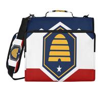 Full Print Zipper Binder Organizer Bag, Water Resistant 2 Inch 3 Ring Portfolio Case Fits 14 Inch Laptop Utah State Flag