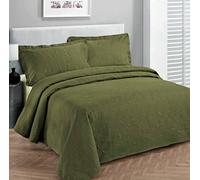(Full/Queen, Olive Green) - Fancy Collection 3pc Luxury Bedspread Coverlet Embossed Bed Cover Solid Olive Green New Over Size Full/queen 250cm X 270cm