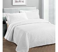 (Full/Queen, White) - Fancy Collection 3pc Luxury Bedspread Coverlet Embossed Bedding Bed Cover Double Bed Solid White New Over Size