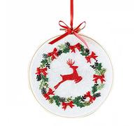 Full Range of Embroidery Starter Kit with Pattern DIY Beginner Starter Stitch Kit Including Stamped Cloth with Pattern, Plastic Embroidery Hoop, Color Threads, Needles (Christmas Reindeer Wreath)
