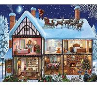 Full Range of Embroidery Starter Kits 11CT Stamped Cross Stitch Kit Adult Printed Embroidery Cloth Needlepoint Christmas House DIY Birthday Gift Adult Handmade-16x20 inch