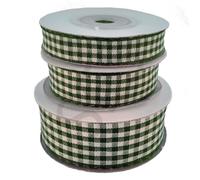 Full roll (10 Yards) of woven edge Gingham ribbon (Hunter Green, 15mm)