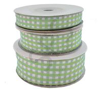 Full roll (10 Yards) of woven edge Gingham ribbon (Light Green, 15mm)