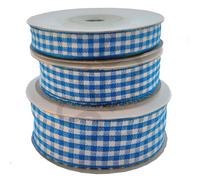 Full roll (10 Yards) of woven edge Gingham ribbon (Royal Blue, 15mm)