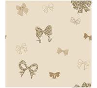 Full Roll Beige Bows Pattern Wallpaper with Animal Print Design on Mocha Brown Background, Decorative Wall Covering for Bedrooms Nurseries and Feature Walls, Elegant Whimsical Interior Décor
